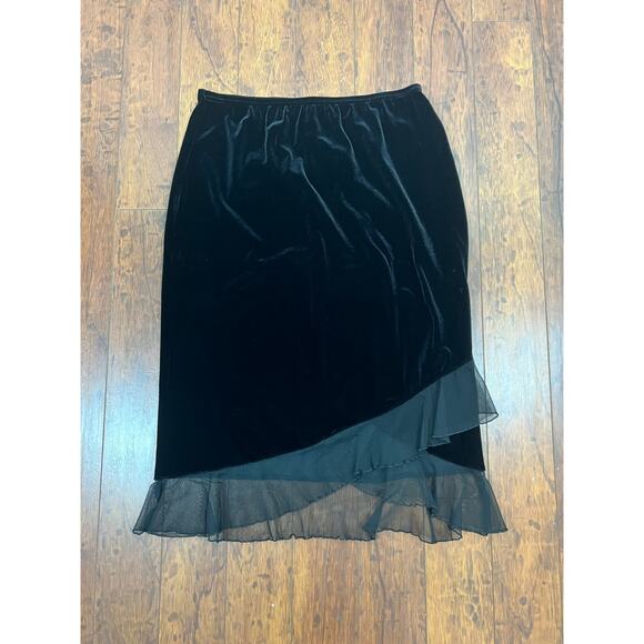 Y2K Black Velvet Chiffon Ruffle Hem Asymmetrical Skirt Medium Goth Whimsy Goth - Picture 4 of 6